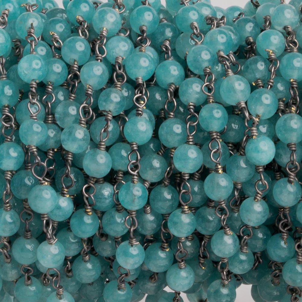 4mm Blue Chalcedony Plain Rounds Black Gold Chain - The Bead Traders