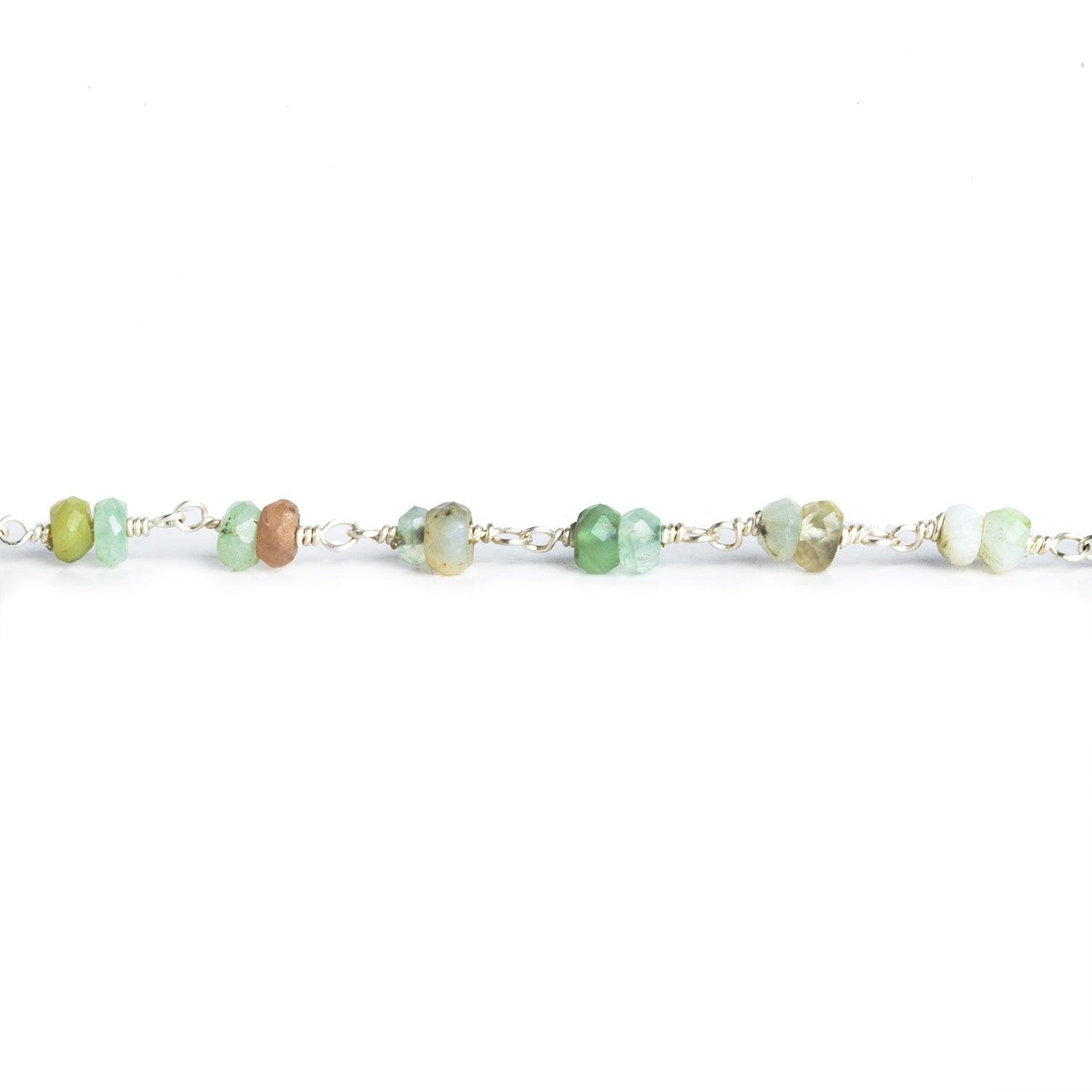4mm Blue Peruvian Opal Rondelle Silver Chain 58 beads - The Bead Traders