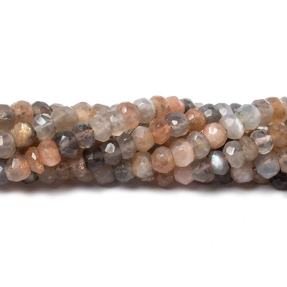 4mm Chocolate, Peach & Grey Moonstone faceted rondelles 13 inch 100 pcs - The Bead Traders
