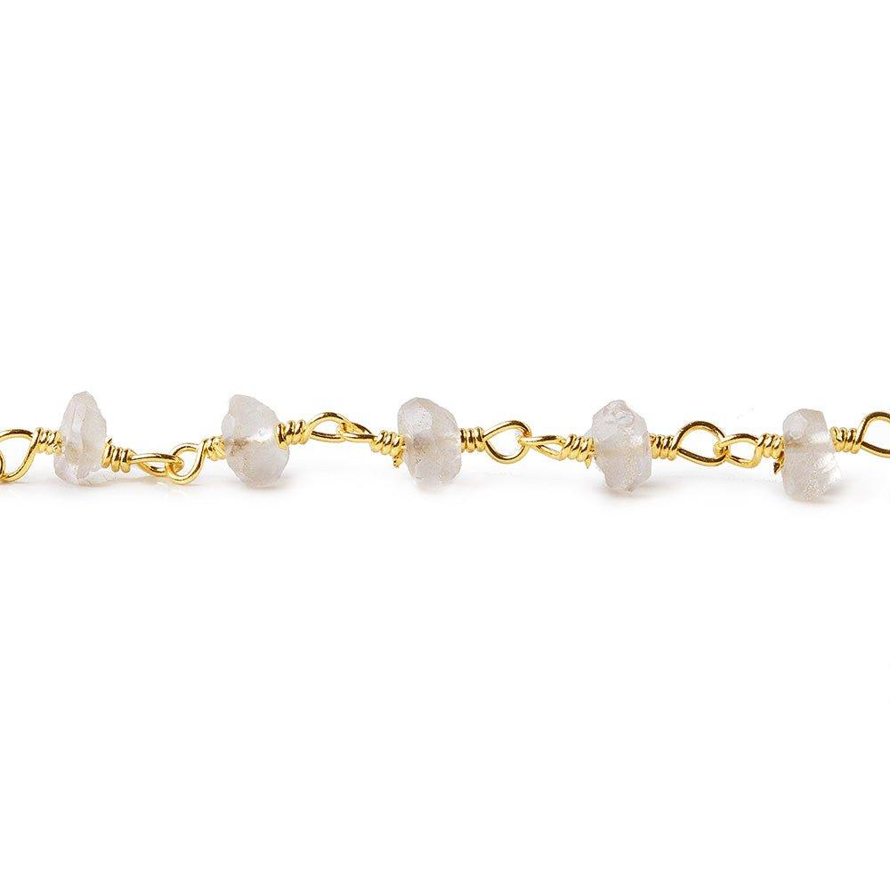 4mm Cream Moonstone native faceted rondelle Gold Chain by the foot - The Bead Traders