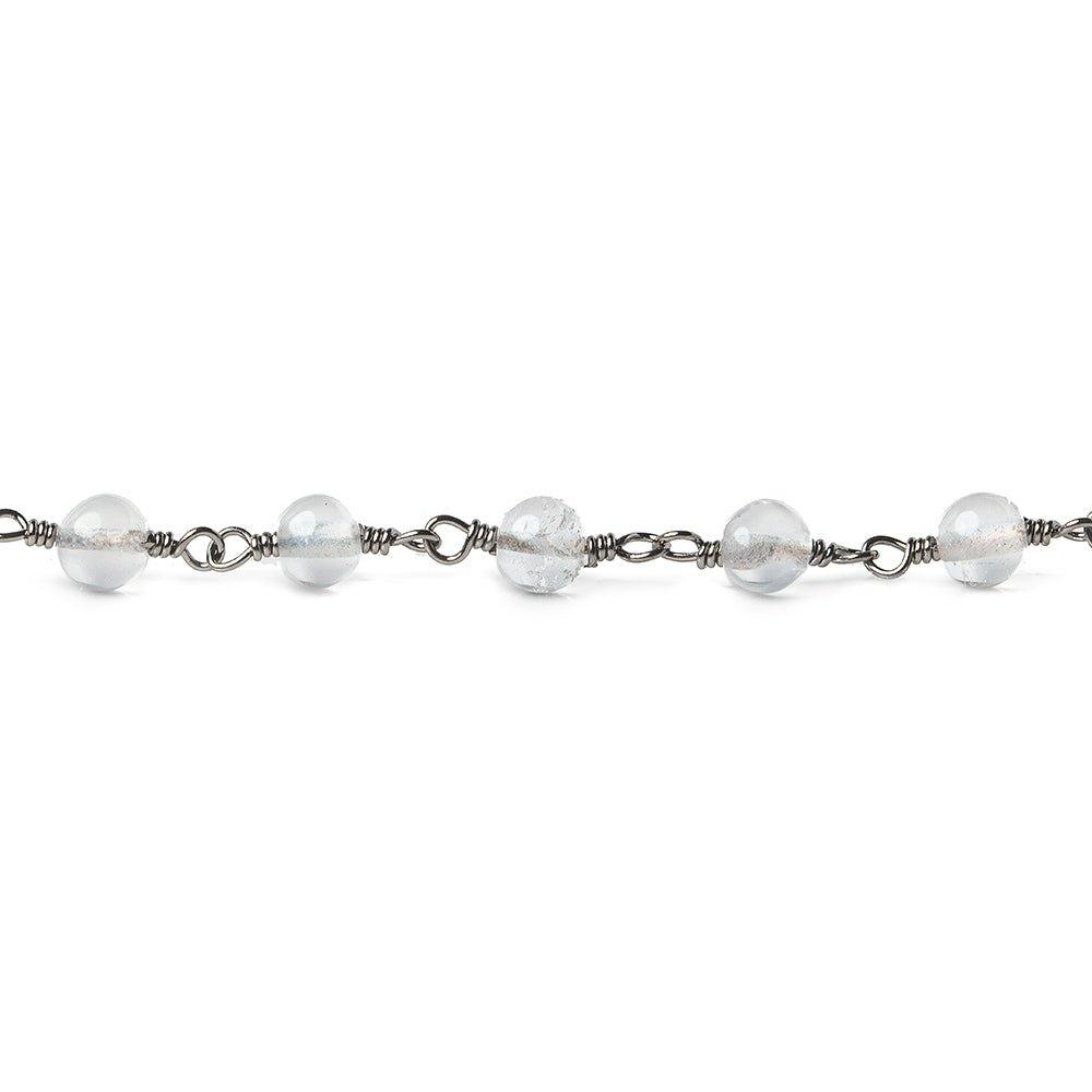 4mm Crystal Quartz plain round Black Gold plated Chain by the foot 31 beads - The Bead Traders