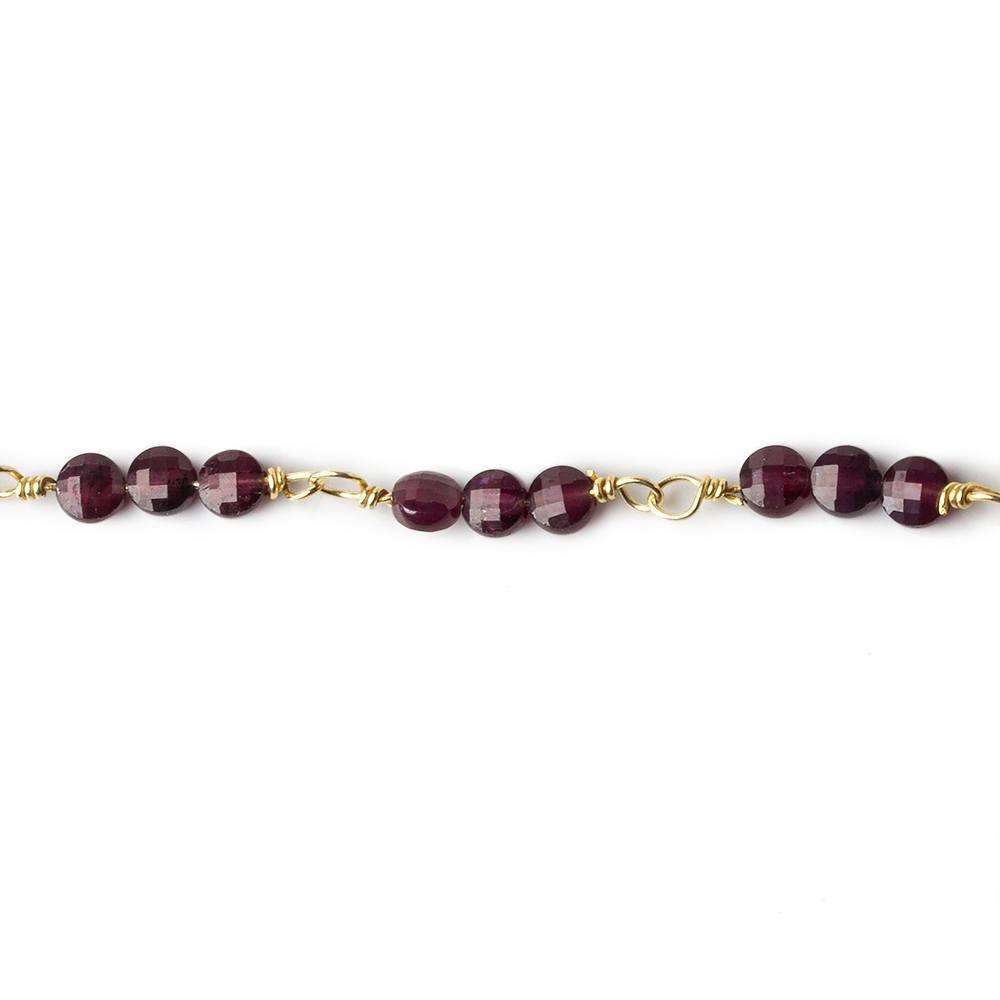 4mm Garnet faceted coin Trio Gold Chain 54 pieces - The Bead Traders