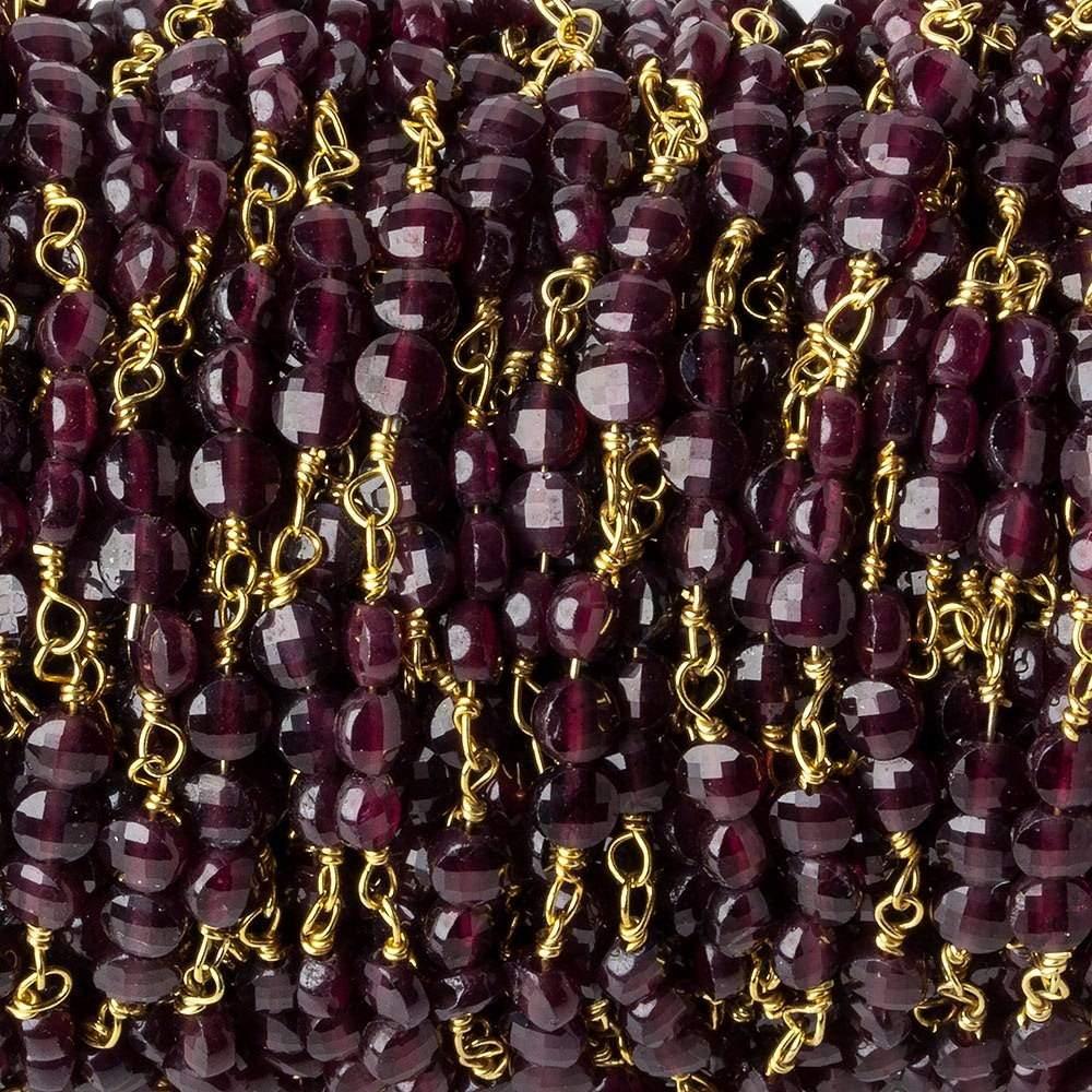 4mm Garnet faceted coin Trio Gold Chain 54 pieces - The Bead Traders