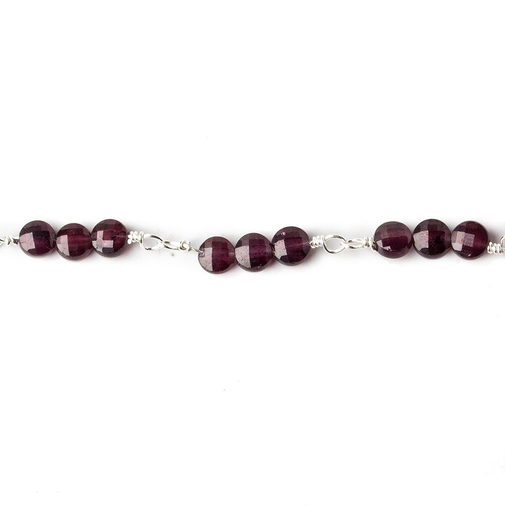 4mm Garnet faceted coin Trio Silver Chain 54 pieces - The Bead Traders