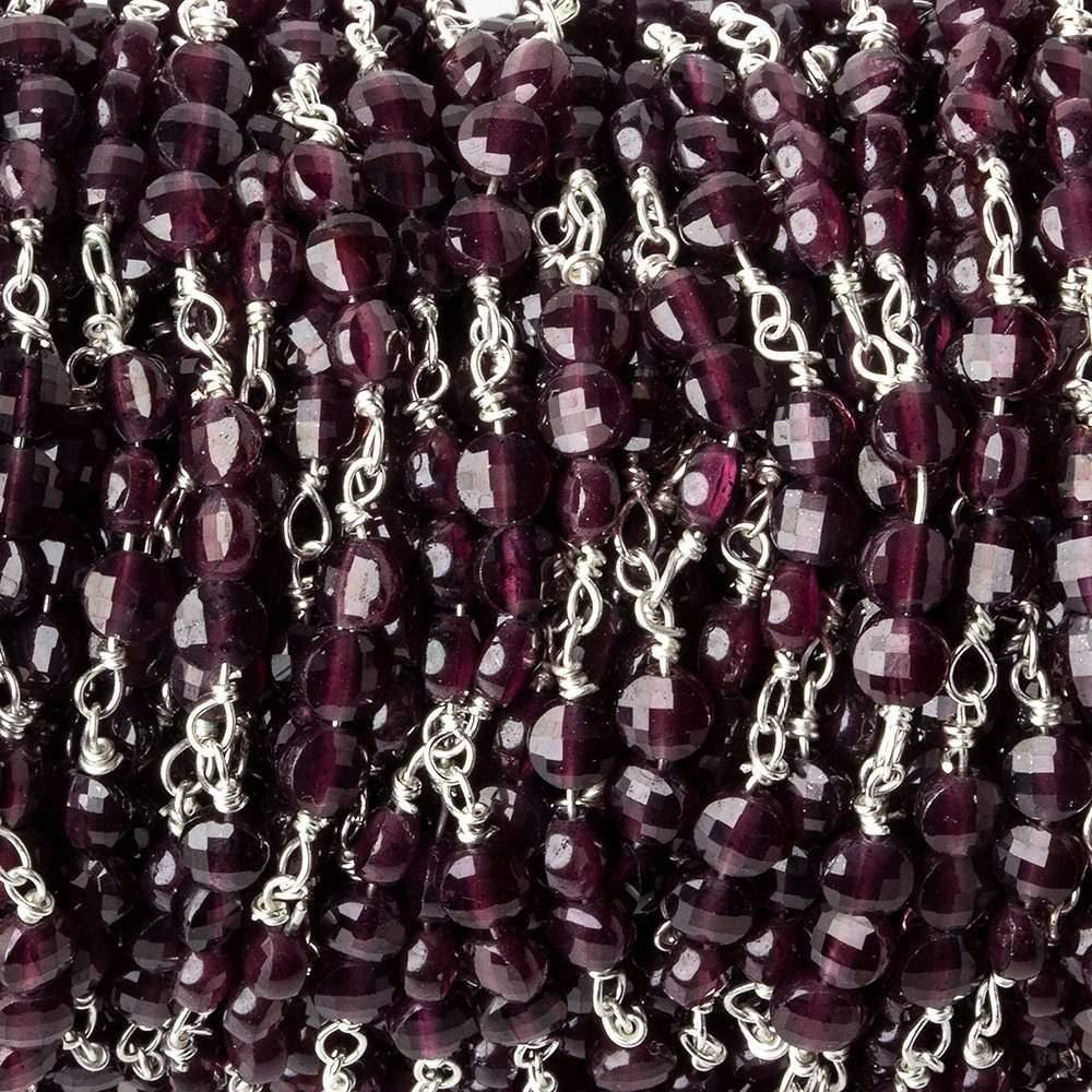 4mm Garnet faceted coin Trio Silver Chain 54 pieces - The Bead Traders
