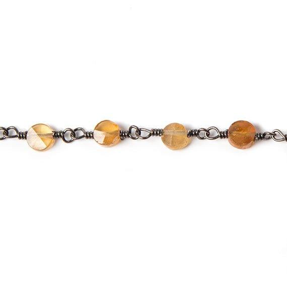 4mm Hessonite faceted coin Black Gold Rosary Chain by the foot 30 beads - The Bead Traders