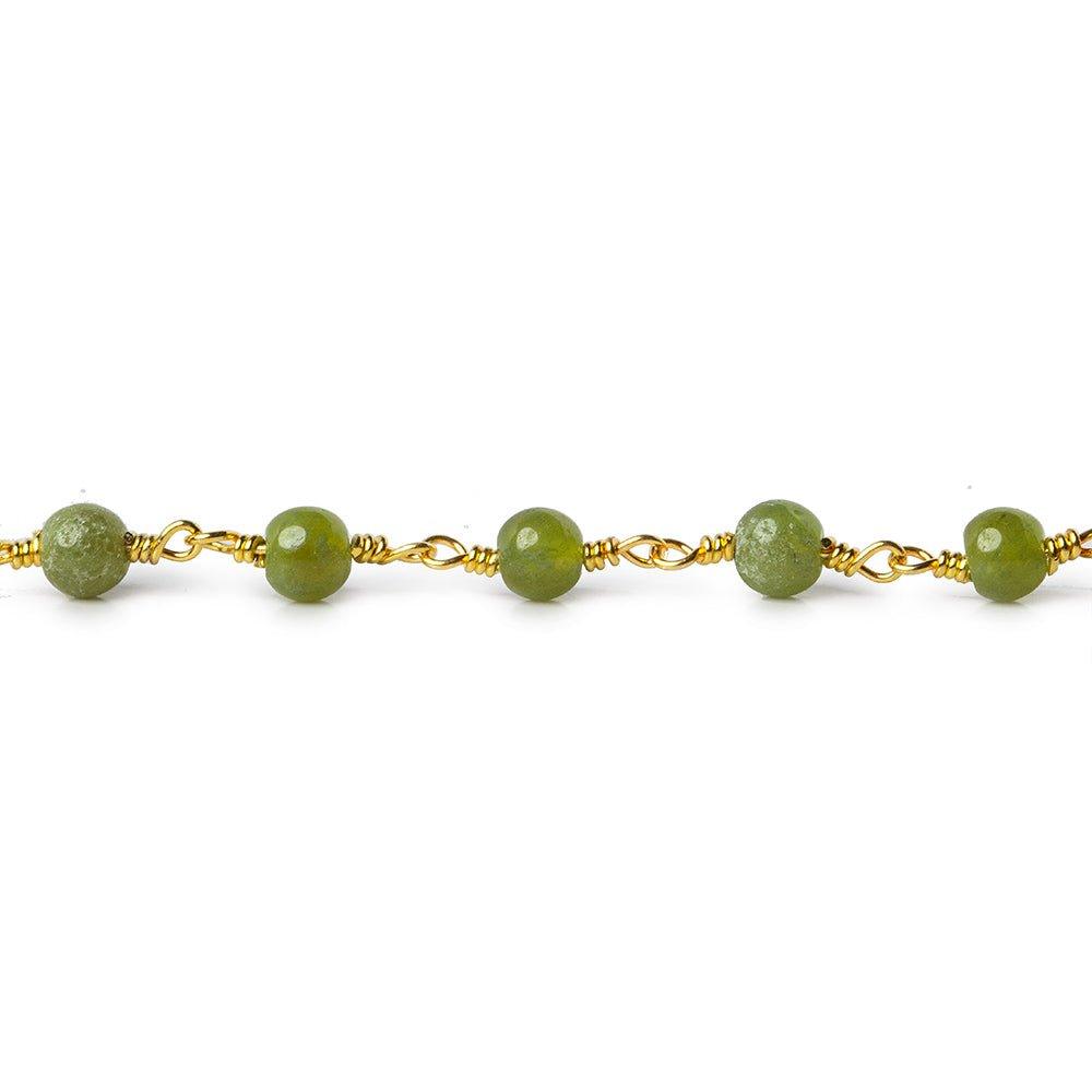 4mm Idocrase plain round Gold plated Chain by the foot 31 beads - The Bead Traders