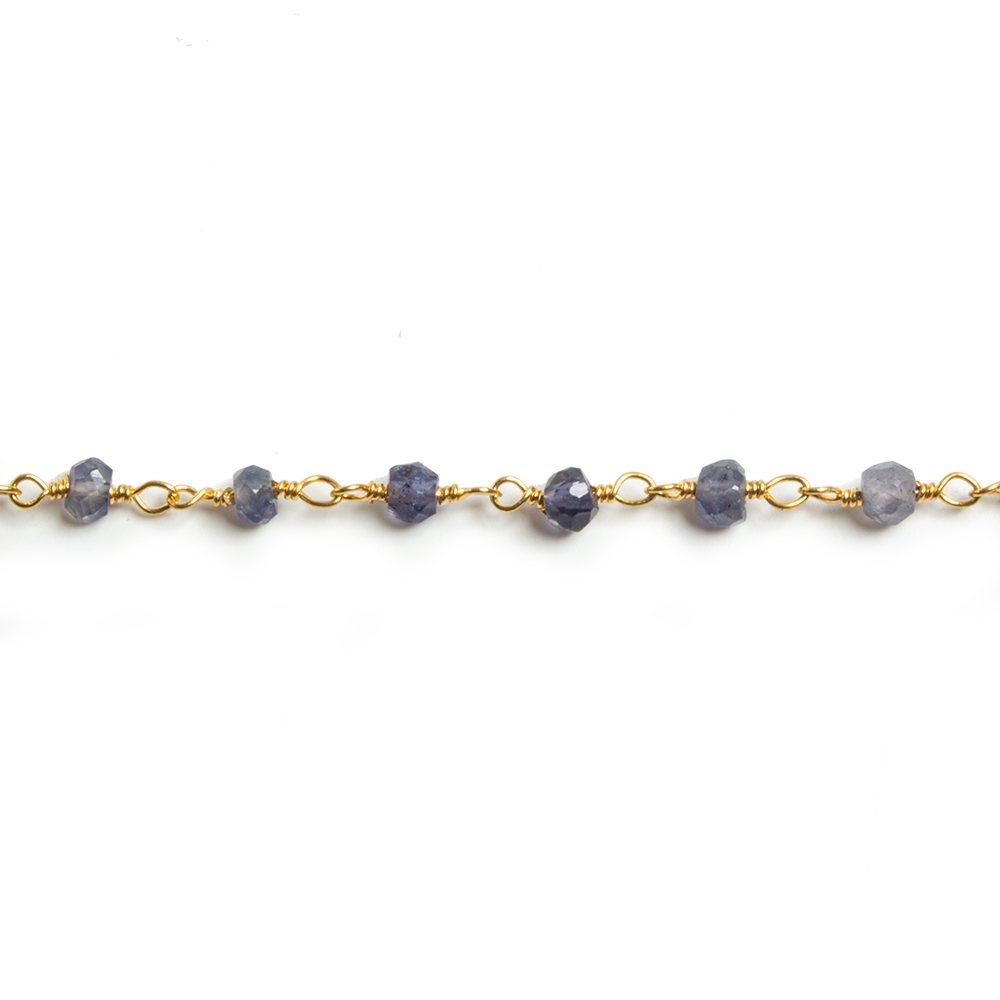4mm Iolite faceted rondelle Gold Chain by the foot 34 pieces - The Bead Traders