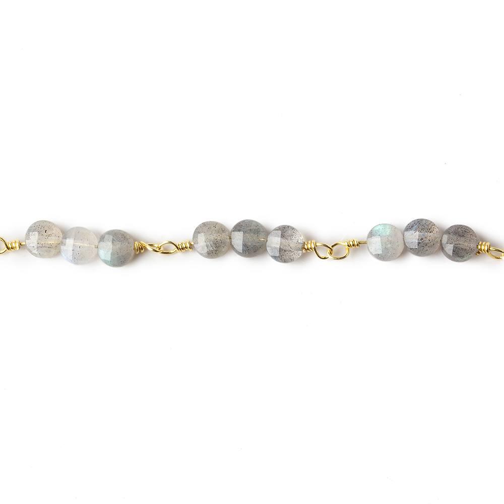 4mm Labradorite faceted coin Trio Gold Chain 54 pieces - The Bead Traders