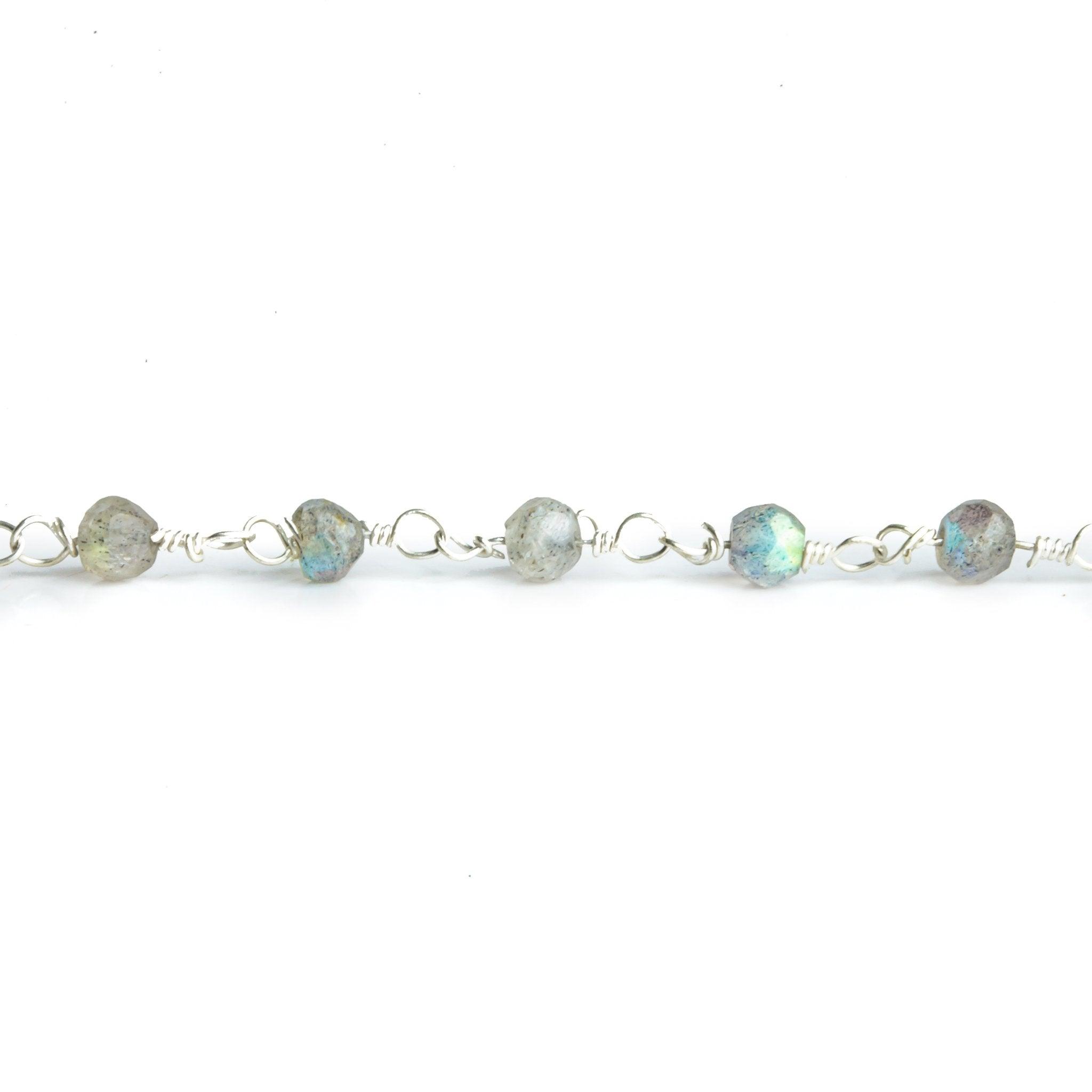 4mm Labradorite Faceted Round Silver plated Chain by the Foot 35 pieces - The Bead Traders