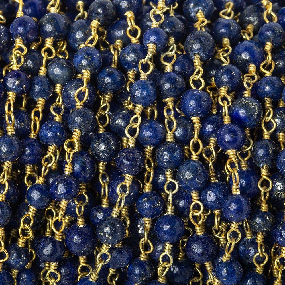 4mm Lapis Lazuli plain round Gold plated Chain by the foot 31 beads - The Bead Traders