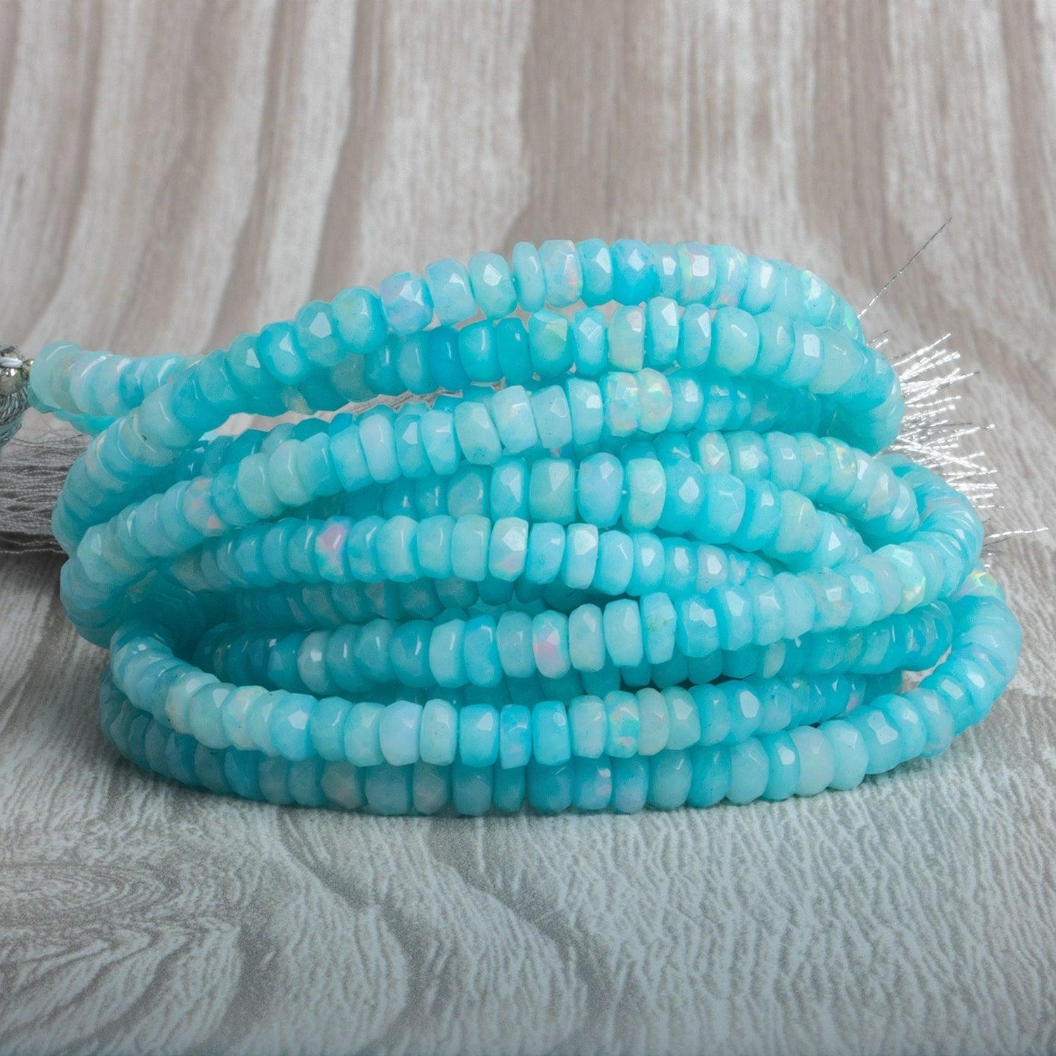 4mm Light Blue Ethiopian Opal Faceted Rondelles 15 inch 180 beads - The Bead Traders