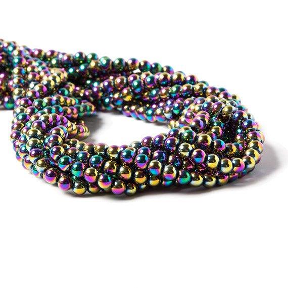 4mm Mardi Gras Aurora Borealis Hematite plain round Beads 15 inch 94 pcs - The Bead Traders