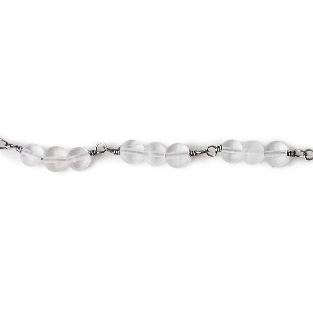 4mm Matte Crystal Quartz faceted coin Trio Black Gold Chain 54pcs - The Bead Traders