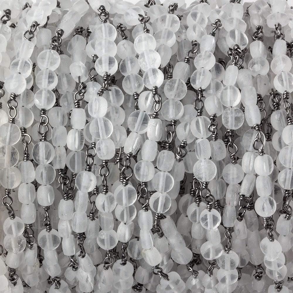 4mm Matte Crystal Quartz faceted coin Trio Black Gold Chain 54pcs - The Bead Traders