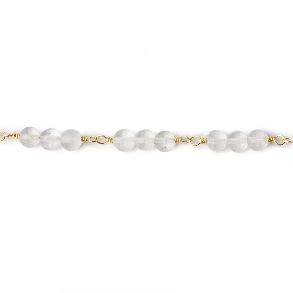 4mm Matte Crystal Quartz faceted coin Trio Gold Chain 54 pieces - The Bead Traders