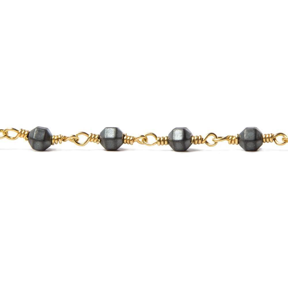 4mm Matte Hematite faceted hexagon Gold Chain by the foot 26pcs - The Bead Traders