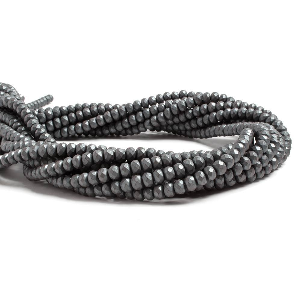 4mm Matte Hematite faceted rondelle beads 15 inch 130 pieces - The Bead Traders