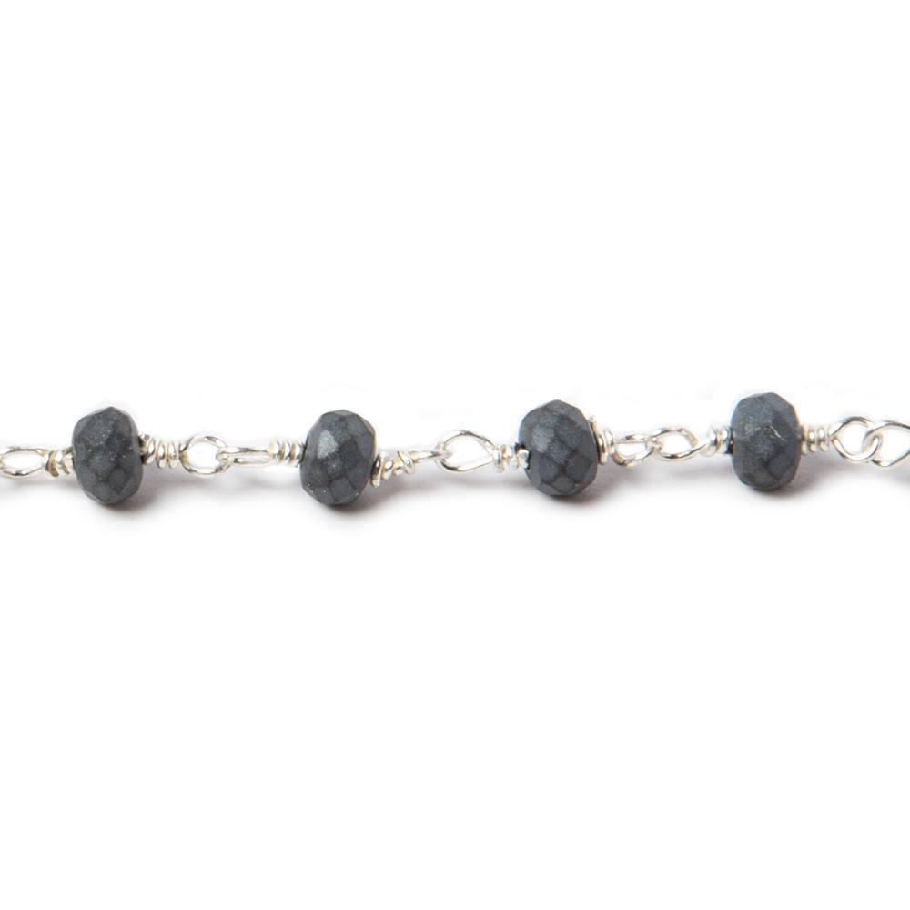 4mm Matte Hematite faceted rondelle Silver plated Chain by the foot 34 pcs - The Bead Traders
