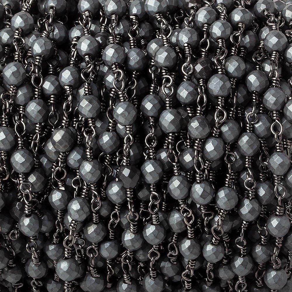 4mm Matte Hematite faceted round Black Gold chain by the foot 32 pieces - The Bead Traders