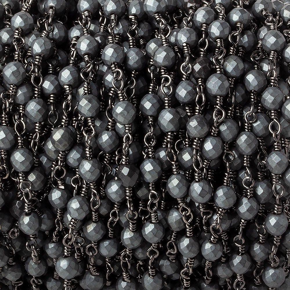 4mm Matte Hematite faceted round Black Gold chain by the foot 32 pieces - The Bead Traders
