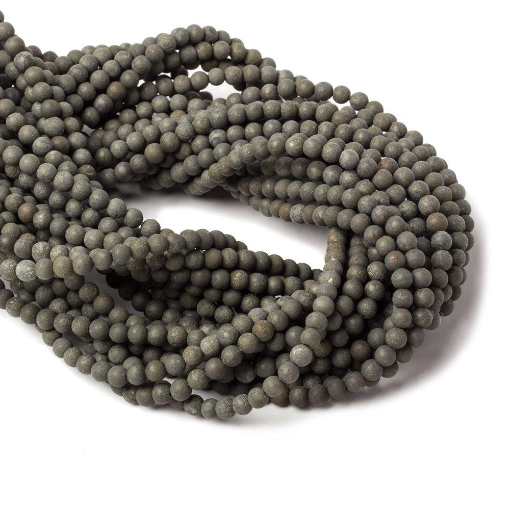 4mm Matte Pyrite plain round beads 15.5 inch 104 pieces - The Bead Traders