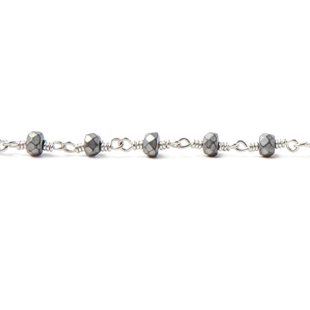 4mm Matte Silver Hematite faceted rondelle Silver plated Chain by the foot 33pcs - The Bead Traders