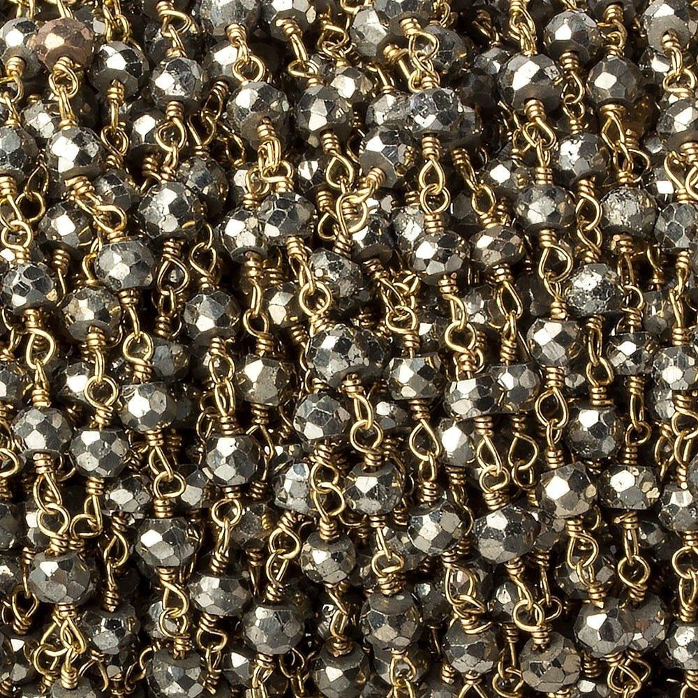 4mm Metallic Gold plated Pyrite & Pyrite Gold plated Chain by the foot - The Bead Traders