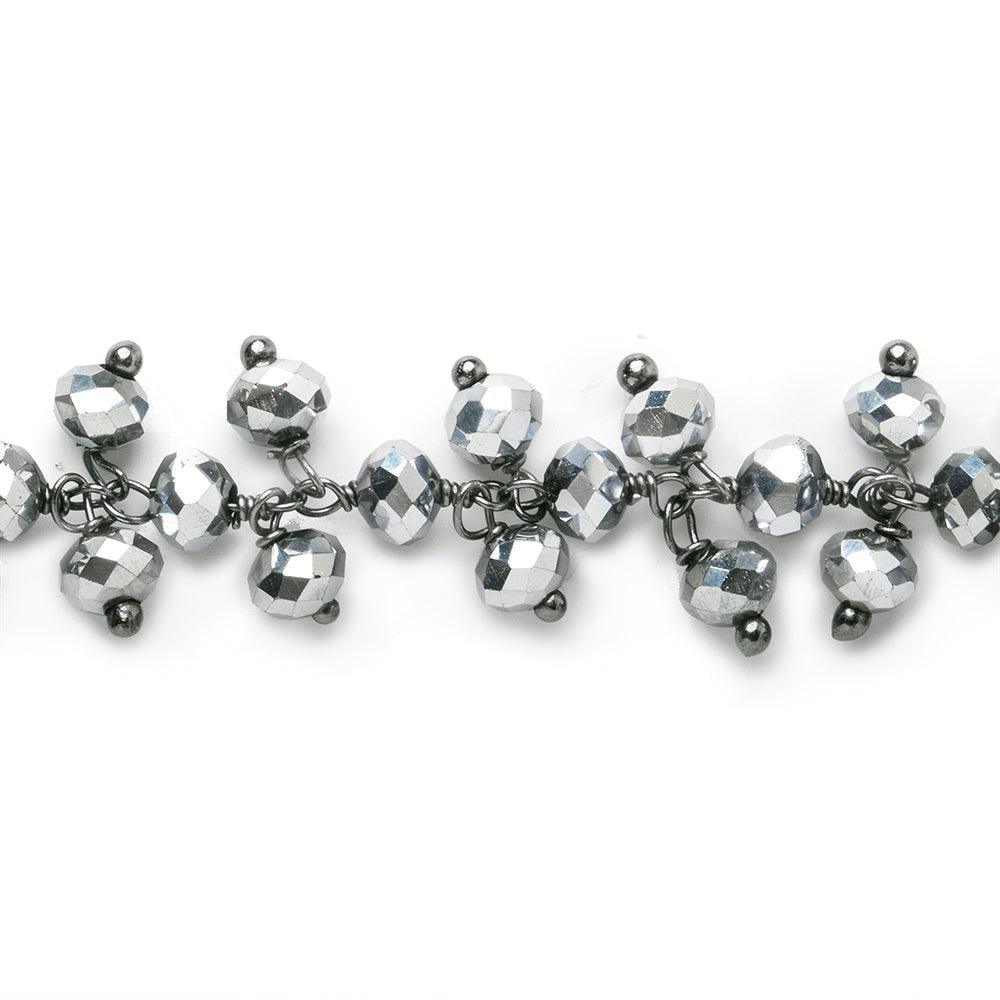 4mm Metallic Silver Crystal rondelle Black Dangling Chain by the foot 95 beads - The Bead Traders
