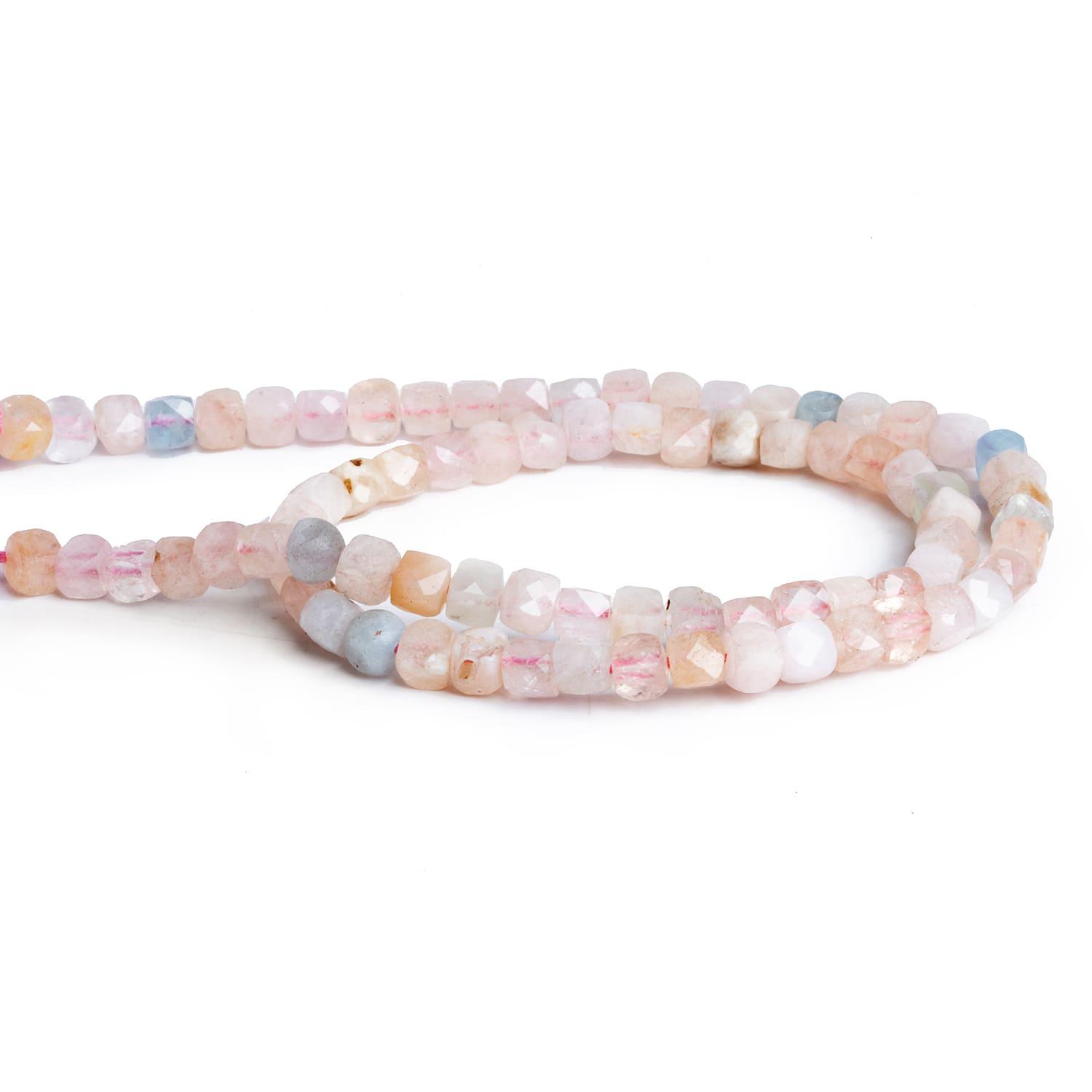 4mm Morganite Microfaceted Cubes 12 inch 75 beads - The Bead Traders
