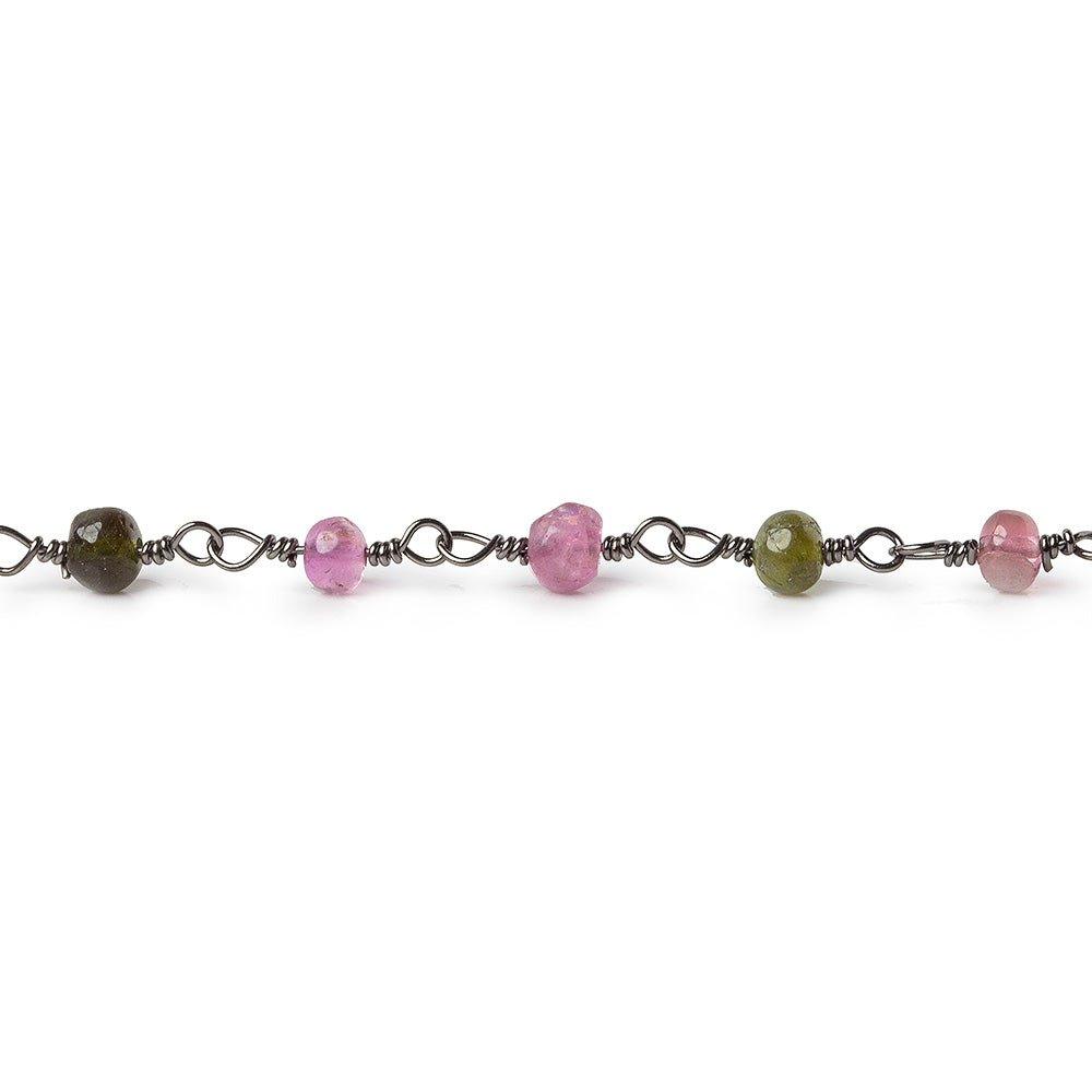 4mm Multi Color Tourmaline plain rondelle Black Gold plated Chain by the foot - The Bead Traders