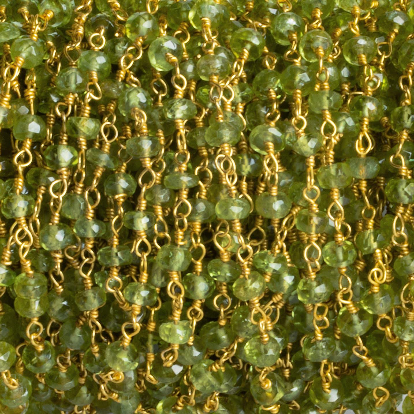 4mm Peridot Faceted Rondelle Gold Chain 38 beads - The Bead Traders