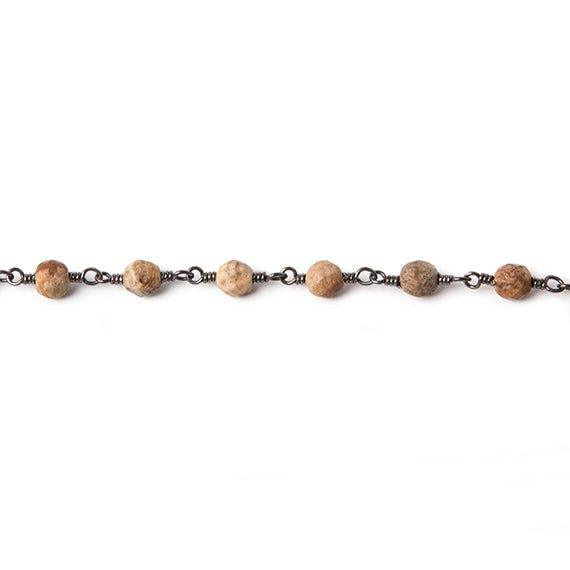 4mm Picture Jasper faceted round Black Gold Rosary Chain by the foot 31 beads - The Bead Traders