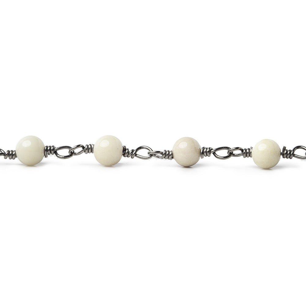 4mm River Stone Jasper plain round Black Gold plated Chain by the foot - The Bead Traders