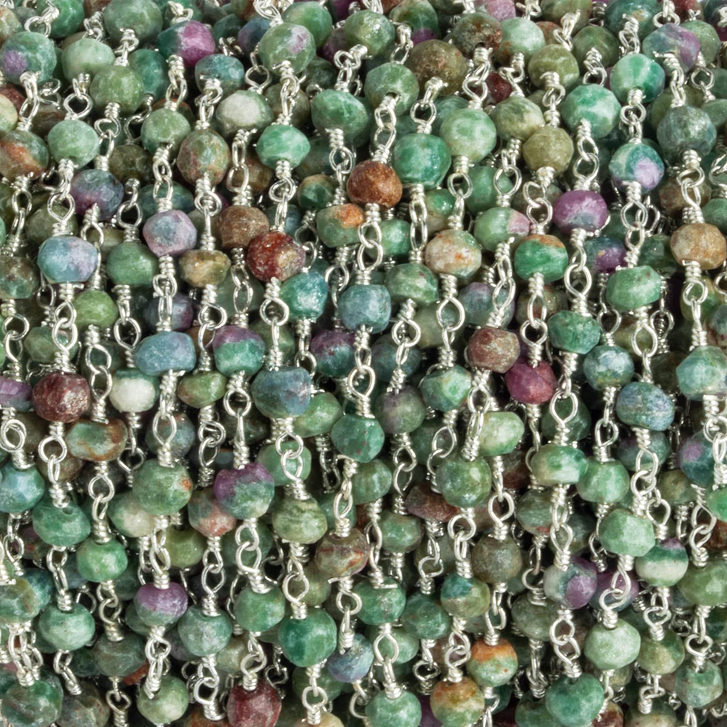 4mm Ruby in Fuschite Rondelle Silver Chain 34 pieces - The Bead Traders
