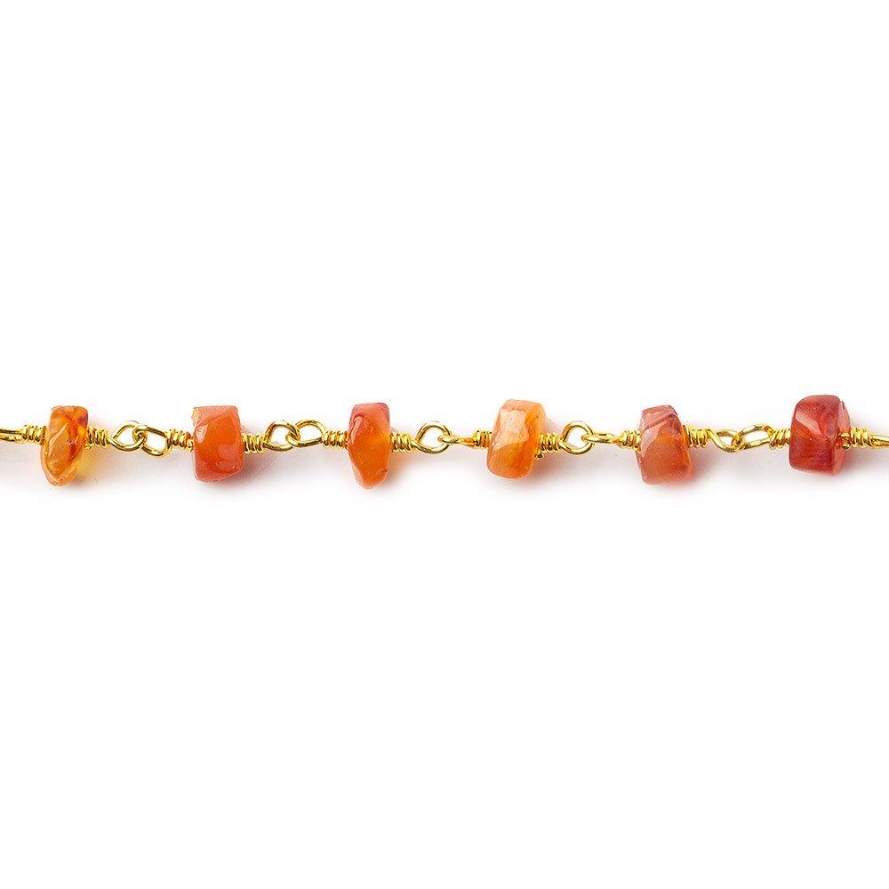 4mm Shaded Carnelian faceted rondelle Gold plated Chain by the foot 41 pieces - The Bead Traders