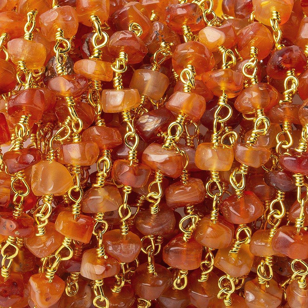 4mm Shaded Carnelian faceted rondelle Gold plated Chain by the foot 41 pieces - The Bead Traders