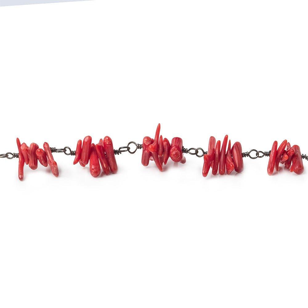 4x2-9x2mm Red Branch Coral clusters Black Gold plated Chain by the foot 120 beads - The Bead Traders