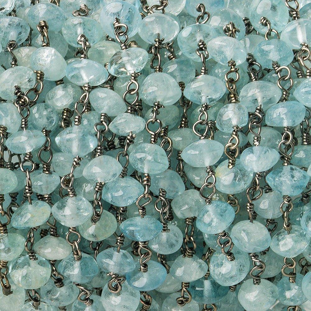 5-5.5mm Aquamarine tumbled native cut rondelle Black Gold Chain by the foot 35 pieces - The Bead Traders