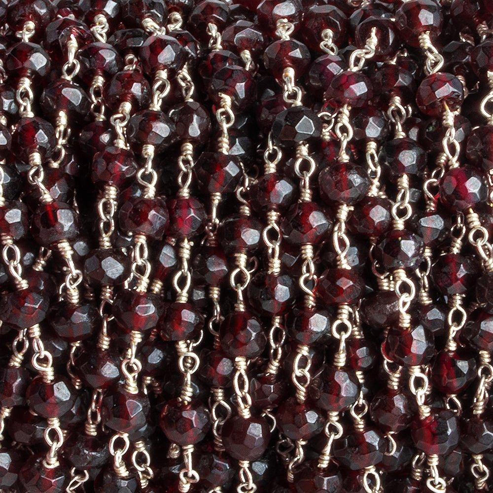 5-5.5mm Garnet faceted rondelle Silver plated Chain by the foot 35 beads - The Bead Traders
