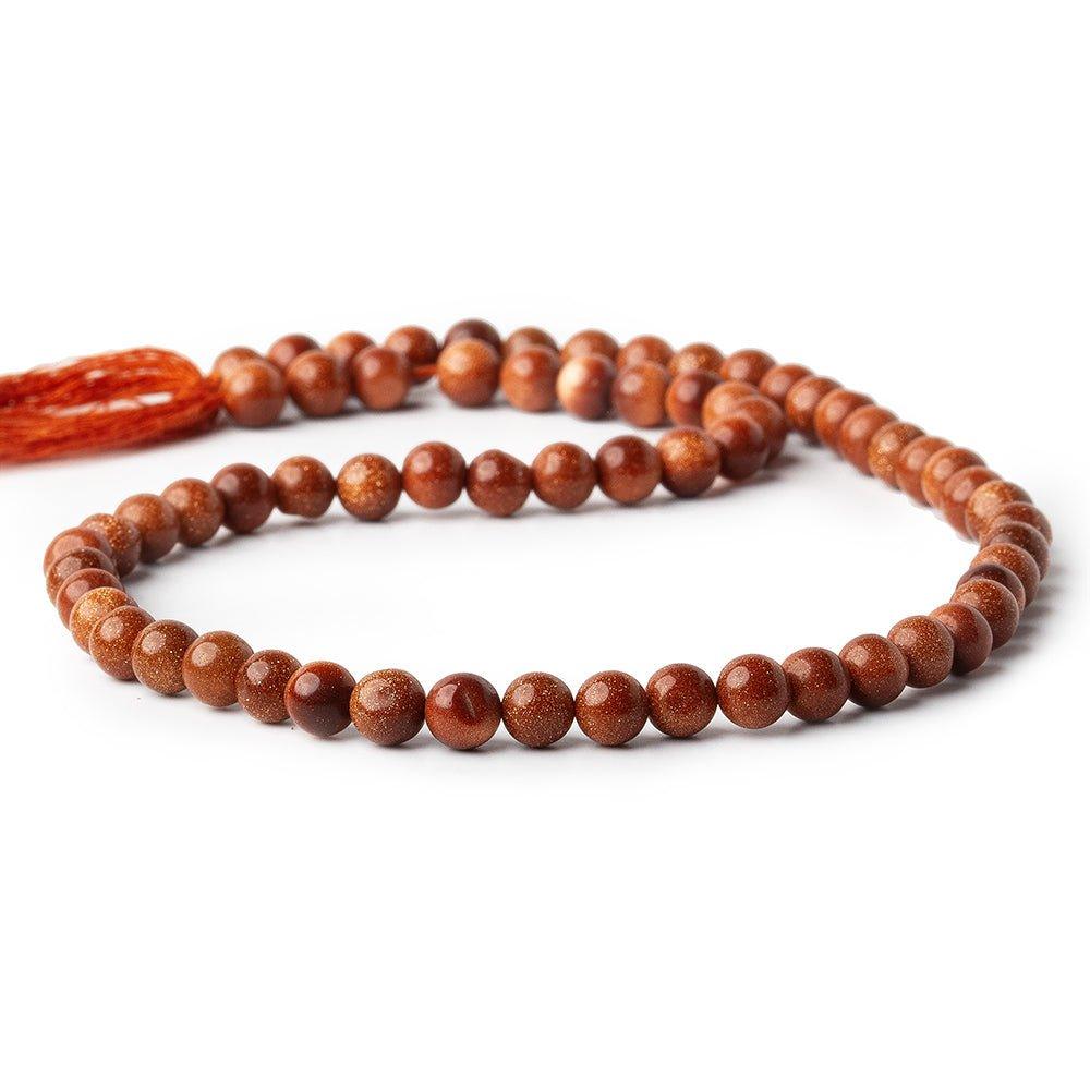5 - 5.5mm Goldstone Plain Round Beads, 14 inch - The Bead Traders