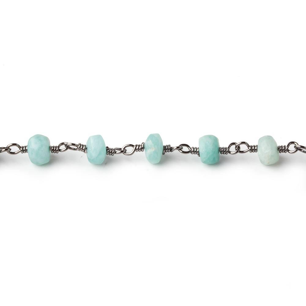 5-5.5mm Matte Amazonite plain rondelle Black Gold plated chain by the foot 29 pcs - The Bead Traders