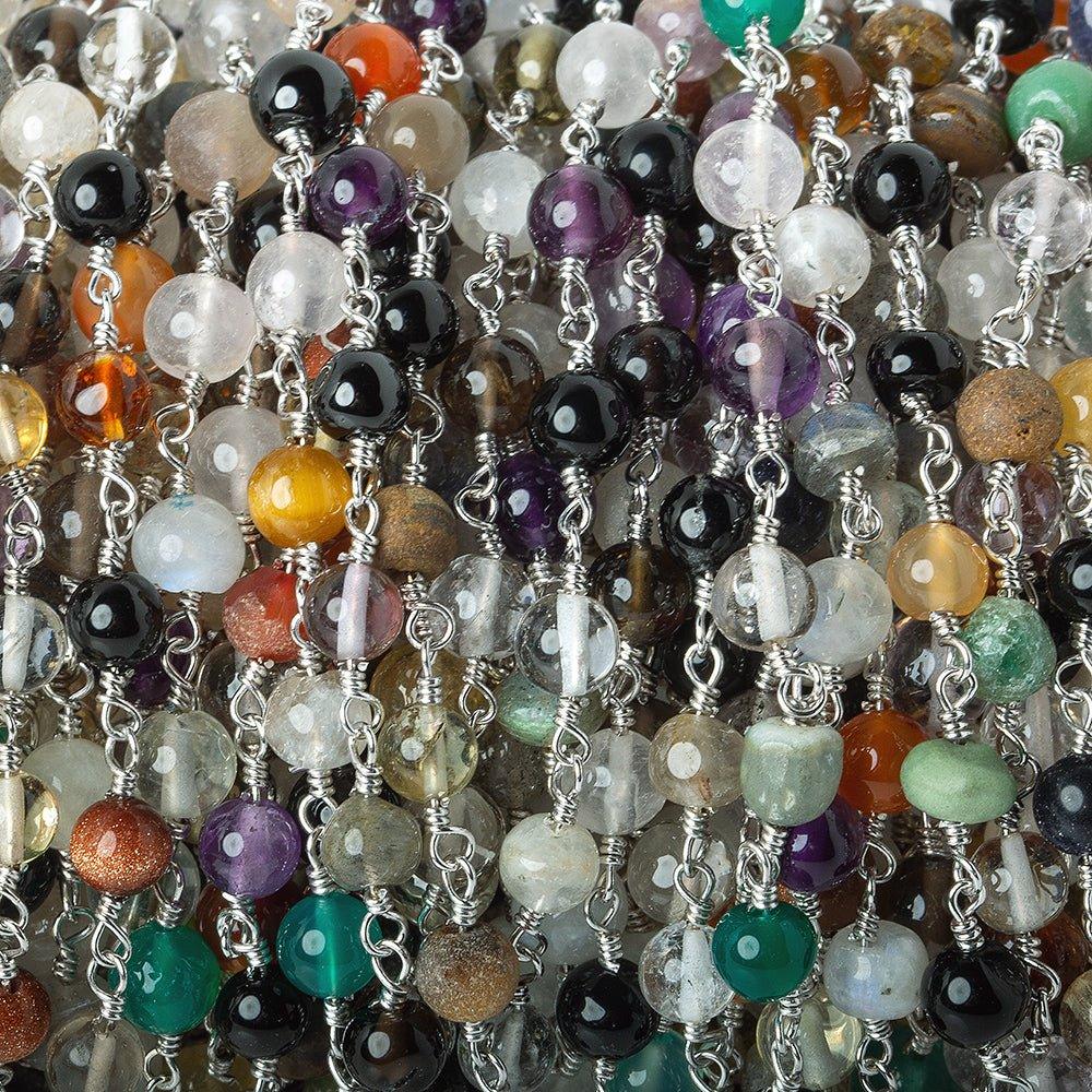 5-5.5mm Multi Gemstone plain round Silver plated Chain by the foot 31 beads - The Bead Traders