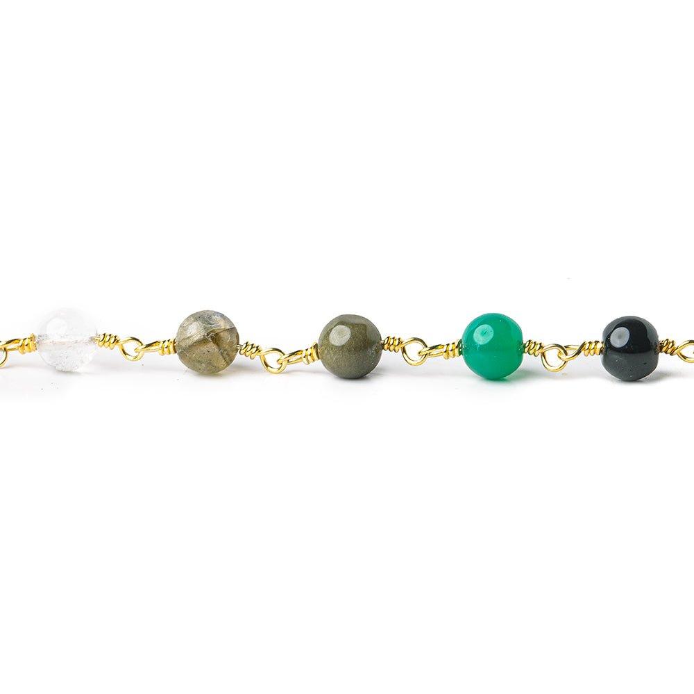 5-5.5mm MultiGem plain round Gold Rosary Chain by the foot - The Bead Traders