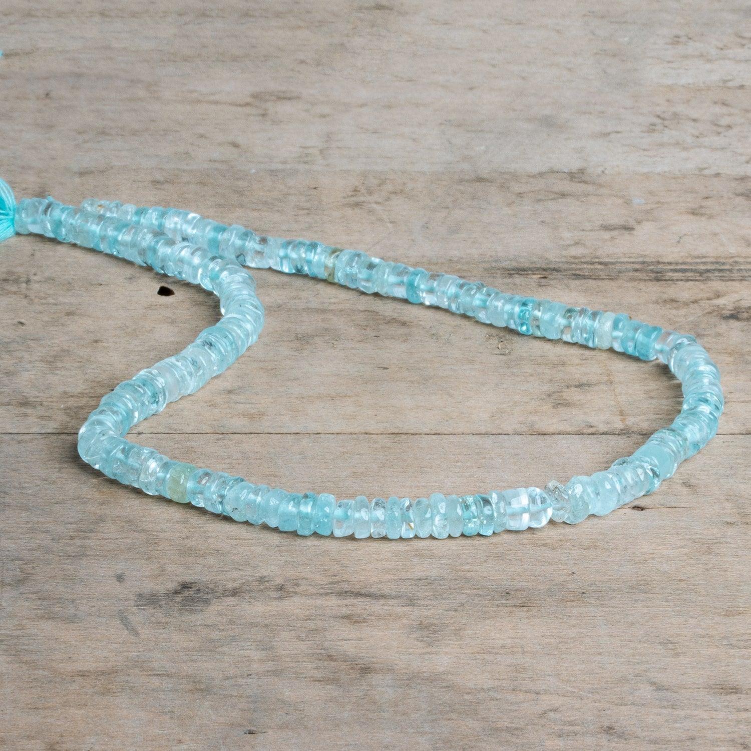 5-6mm Aquamarine Plain Heishi Beads 12 inch 150 pieces - The Bead Traders