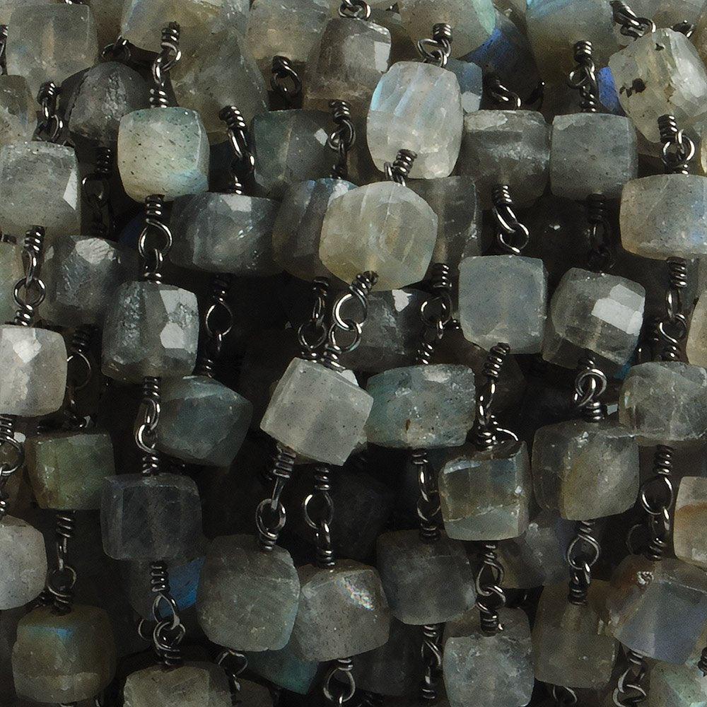 5-6mm Labradorite faceted cube Black Gold plated Chain by the foot with 28 pieces - The Bead Traders