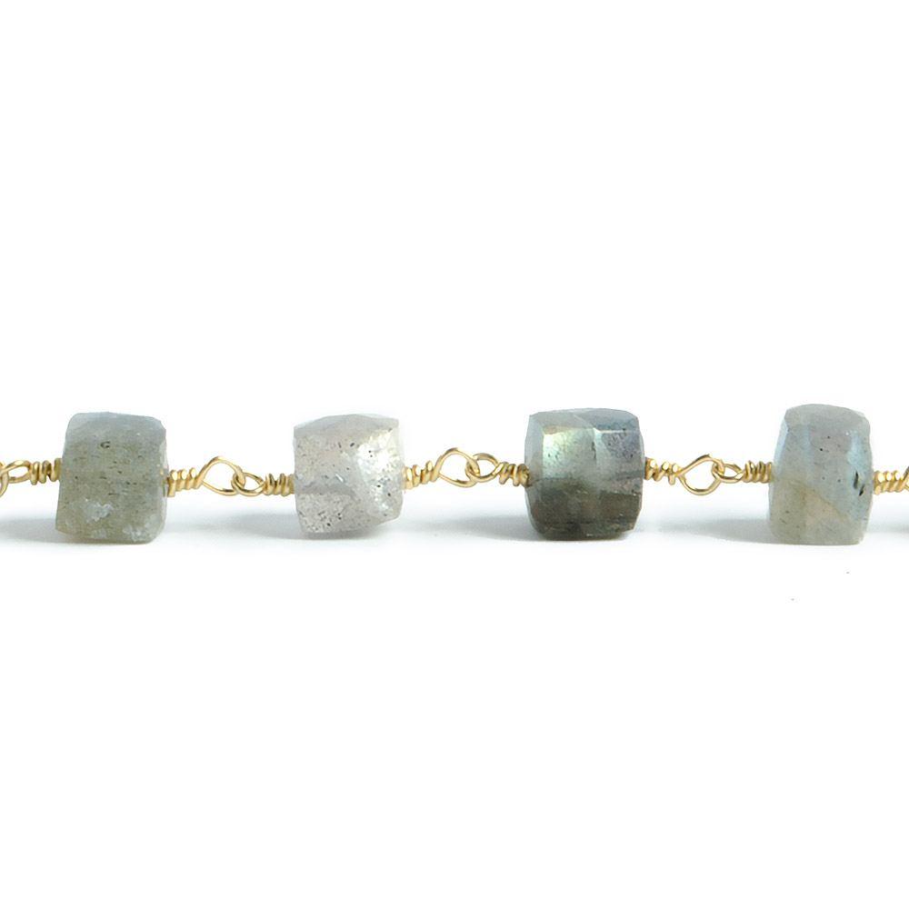 5-6mm Labradorite faceted cube Gold plated Chain by the foot with 28 pieces - The Bead Traders