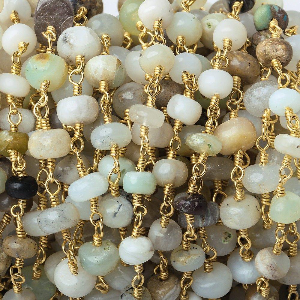 5-6mm Multi Color Peruvian Opal Plain Rondelle Gold plated Chain by the foot - The Bead Traders