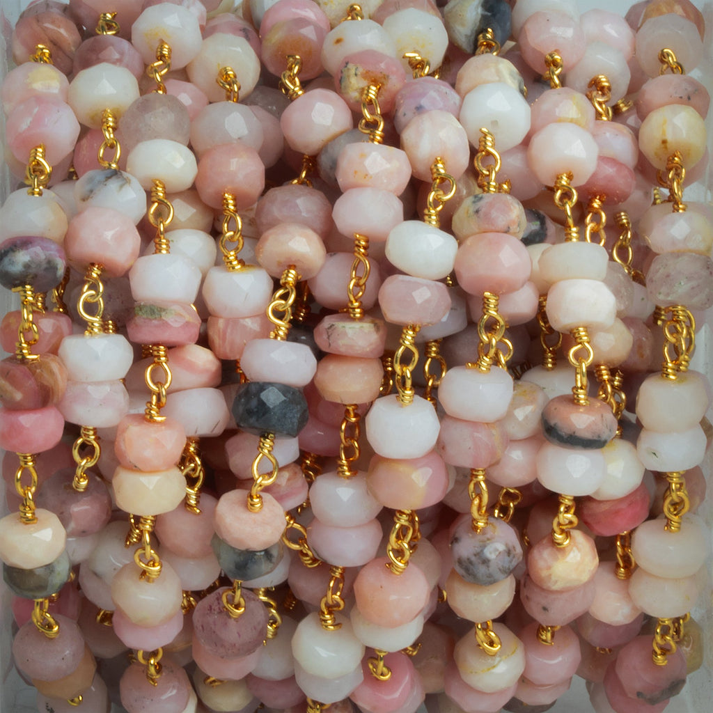 5-6mm Pink Peruvian Opal Rondelle Gold Chain 48 beads - The Bead Traders