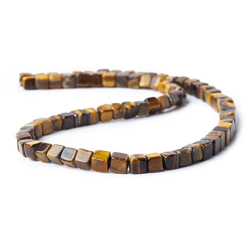 5-6mm Tiger's Eye Plain Cube Beads 67 pieces - The Bead Traders